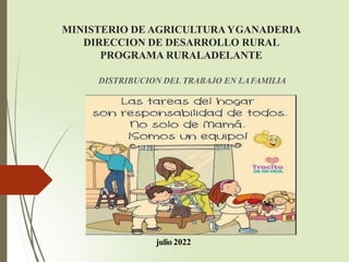 MINISTERIO DE AGRICULTURAYGANADERIA
DIRECCION DE DESARROLLO RURAL
PROGRAMA RURALADELANTE
DISTRIBUCION DEL TRABAJO EN LAFAMILIA
julio 2022
 