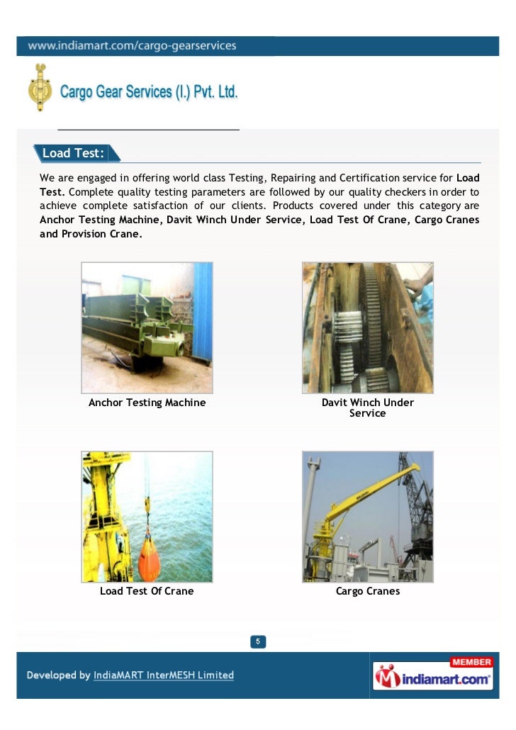Cargo Gear Services I Pvt Ltd Mumbai Boats Repairing Testing