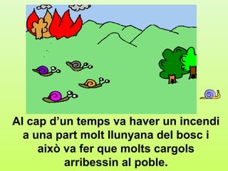 b.4




Al cap d’un temps va haver un incendi
  a una part molt llunyana del bosc i
     això va fer que molts cargols
          arribessin al poble.
 