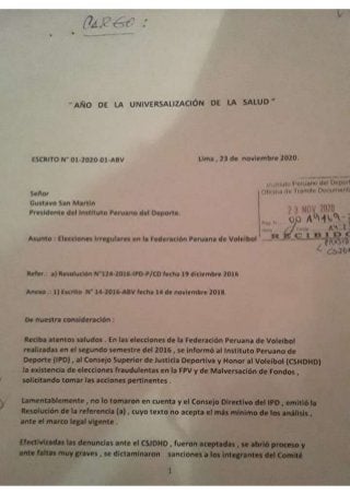 Los cargos de las denuncias de Augusto Bravo al IPD sobre proceso electoral FPV (2021-2024)