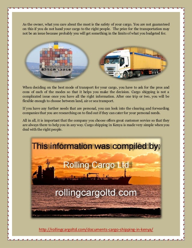 Cargo Shipping in Kenya Making a Wise Decision Between Land, Air or Sea Cargo Shipping