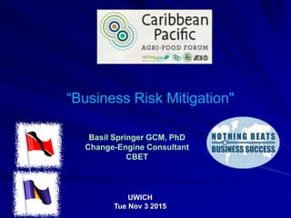 Basil Springer GCM, PhD
Change-Engine Consultant
CBET
“Business Risk Mitigation"
UWICH
Tue Nov 3 2015
 