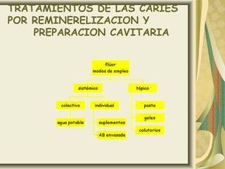 TRATAMIENTOS DE LAS CARIES
POR REMINERELIZACION Y
    PREPARACION CAVITARIA
 