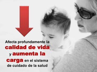 Afecta profundamente la
calidad de vida
 y aumenta la
carga en el sistema
de cuidado de la salud
 