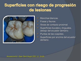 Superficies con riesgo de progresión de lesionesManchas blancas.