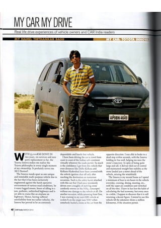 CAR india, Issue: Mar 2010, Featured: Toyota Innova Long Term Ownership