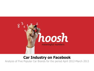 Car Industry on Facebook

Analysis of Five Popular Car Brands for the period April 2012-March 2013

 