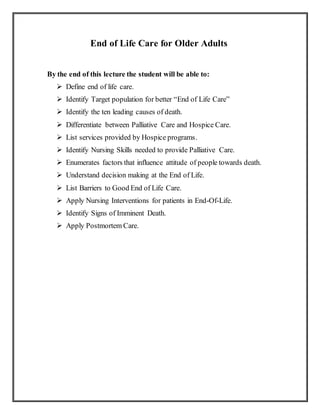 end of life care for elders | DOCX