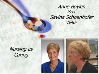 Anne Boykin
                   1944-
             Savina Schoenhofer
                   1940-




Nursing as
 Caring
 