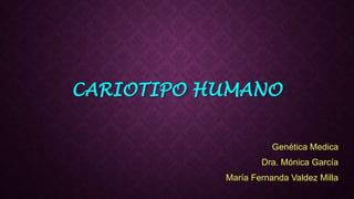CARIOTIPO HUMANO
Genética Medica
Dra. Mónica García
María Fernanda Valdez Milla
 