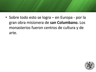 Los puede haber locales (como el de Toledo, en España) o ecuménicos, que son para la Iglesia universal como los de Nicea, Constantinopla, Éfeso y Calcedonia. Los concilios surgen por la necesidad de aclarar puntos esenciales de la doctrina cristiana y definir dogmas de fe, en contraposición a los planteamiento heterodoxos de la época. Concilio de Nicea: Se realiza en el 325. Fue convocado por el Emperador y presidido por Osio, obispo de Córdoba. Éste Concilio condenó la doctrina de Arrio.También se elaboro el Credo de Nicea,más conocido por nosotros como “De los Apóstoles”:1. Creo en Dios Padre omnipotente;2. y en Jesucristo, su Hijo unigénito, nuestro Señor,3. que nació del Espíritu Santo y de María Virgen,4. que fué crucificado y sepultado bajo Poncio Pilato,5. al tercer día resucitó de entre los muertos,6. subió a los cielos, está sentado a la diestra del Padre,7. desde allí ha de venir a juzgar a los vivos y a los muertos8. y en el Espíritu Santo,9. la Santa Iglesia,