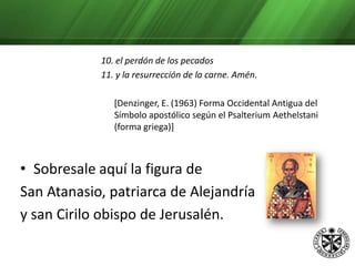 Algunos de ellos eran de cultura griega: Padres de Oriente. Y otros de cultura latina: Padres de  Occidente. Padres de OrienteSan Atanasio: Nace en el 295. Patriarca de Alejandría. Cuarenta años dio su gran aporte en los concilios. Gran teólogo y apologeta. San Basilio: Nace en Cesarea de Capadocia. Se formó en las escuelas de Cesarea, Constantinopla y Atenas. Se retiró al desierto y luego es nombrado obispo.     Creo instituciones benéficas al servicio de los pobres y varias fundaciones monásticas. Dio su orientación en los momentos de confusión fruto de la herejía. 