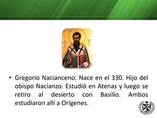 San Gregorio Magno: Fue Alcalde de Roma por muchos años. Dejó todo e ingreso en un monasterio benedictino, poco después fue elegido Papa. 	Lo distinguió su opción por los pobres, enfermos y marginados. Un gran espíritu evangelizador. Desarrollo de de la liturgia y el camino religioso, llamado posteriormente gregoriano. Respetó las tradiciones litúrgicas de otros pueblo, no imponiendo la latina.      Sin embargo, impulsó el poder temporal (político) de los papas, convirténdose él en el gran señor de Occidente, como Emperador. 