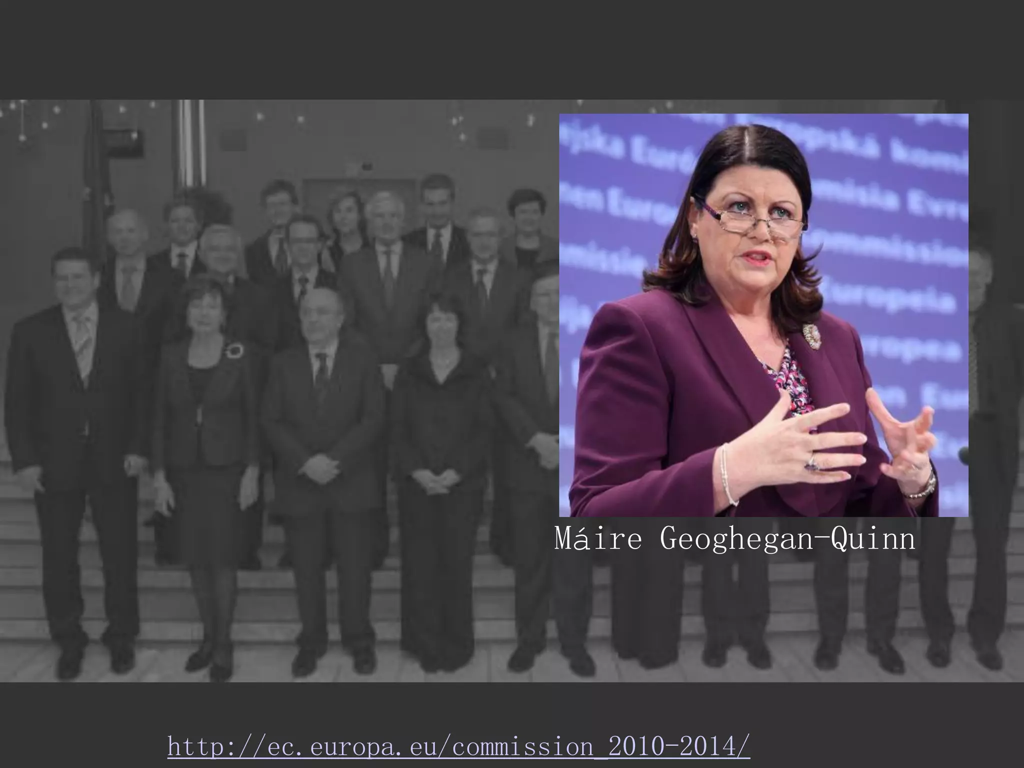 http://ec.europa.eu/commission_2010-2014/ 
Máire Geoghegan-Quinn  