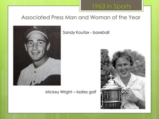 1963 in Sports
Associated Press Man and Woman of the Year
Sandy Koufax - baseball
Mickey Wright – ladies golf
 