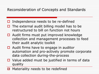 Innovations in Continuous AuditingModeling: continuity equations (HCA)Discrepancy detection -> multidimentionalclusteringProcess mining -> at international bank in HollandRemote audit conceptualization – Siemens, P&G, Itau UnibancoAutomatic taxonomy creationMultiple multivariate applications11