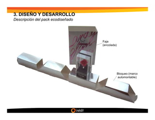 3. DISEÑO Y DESARROLLO
Descripción del pack ecodiseñado




                                   Faja
                                   (encolada)




                                                Bloqueo (marco
                                                automontable)
 