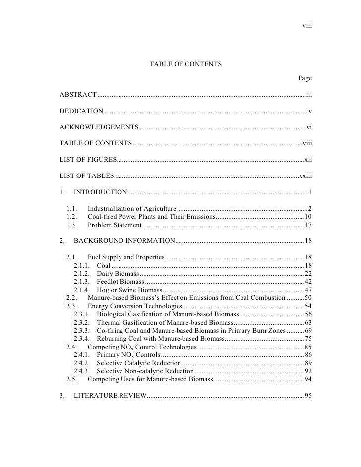 Dissertation contents page