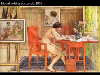 Model writing postcards, 1906
 