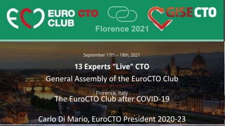 EURO CTO registry 2019
and Future Projects
on behalf of
Sianos, Galassi, Garbo, Avran, Bufe
Werner, Reifart
& All the Club Members Contributing to the Registry
General Assembly of the EuroCTO Club
The EuroCTO Club after COVID-19
Carlo Di Mario, EuroCTO President 2020-23
 