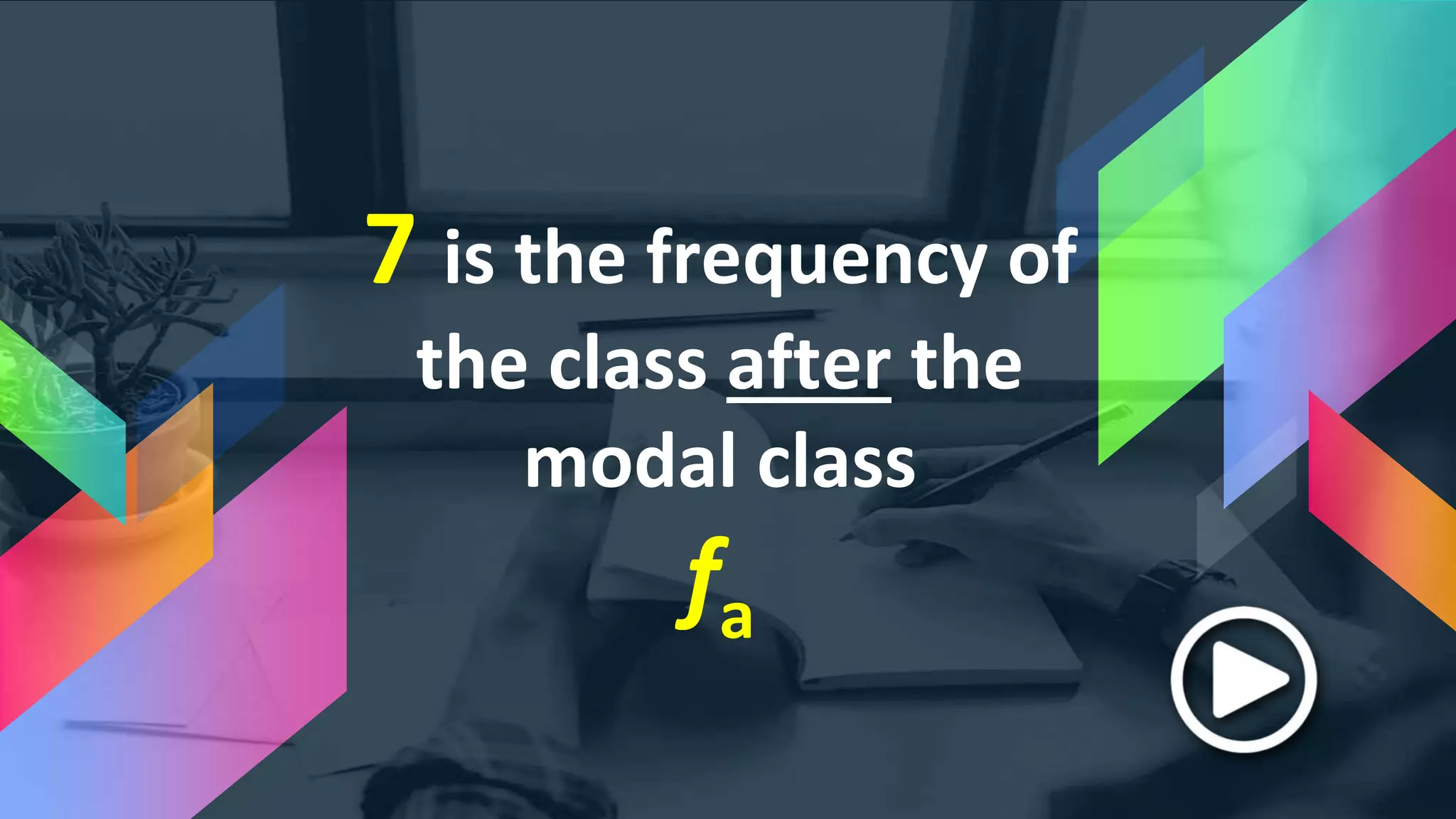 7 is the frequency of
the class after the
modal class
fa
 