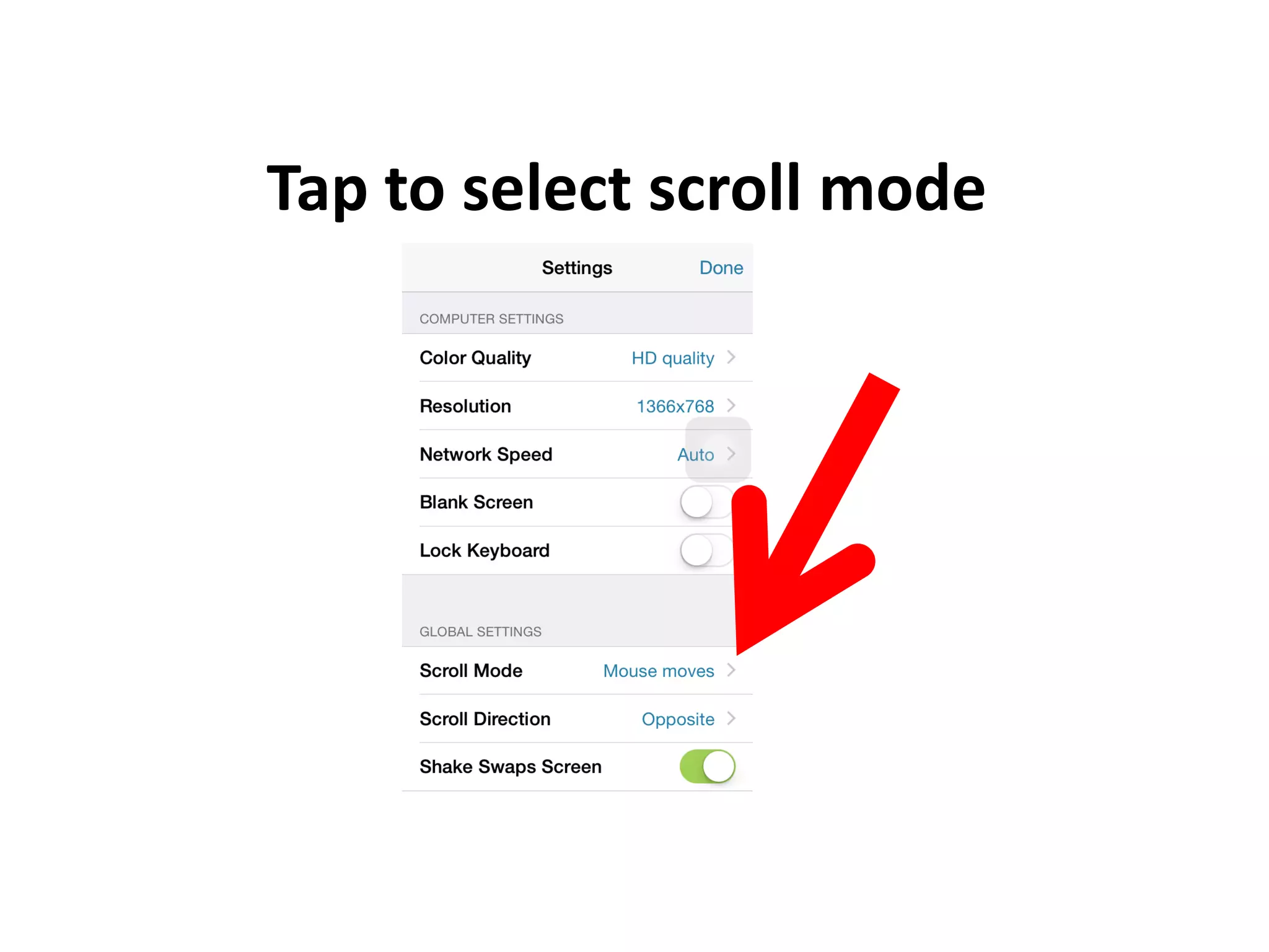 Tap to select scroll mode
 