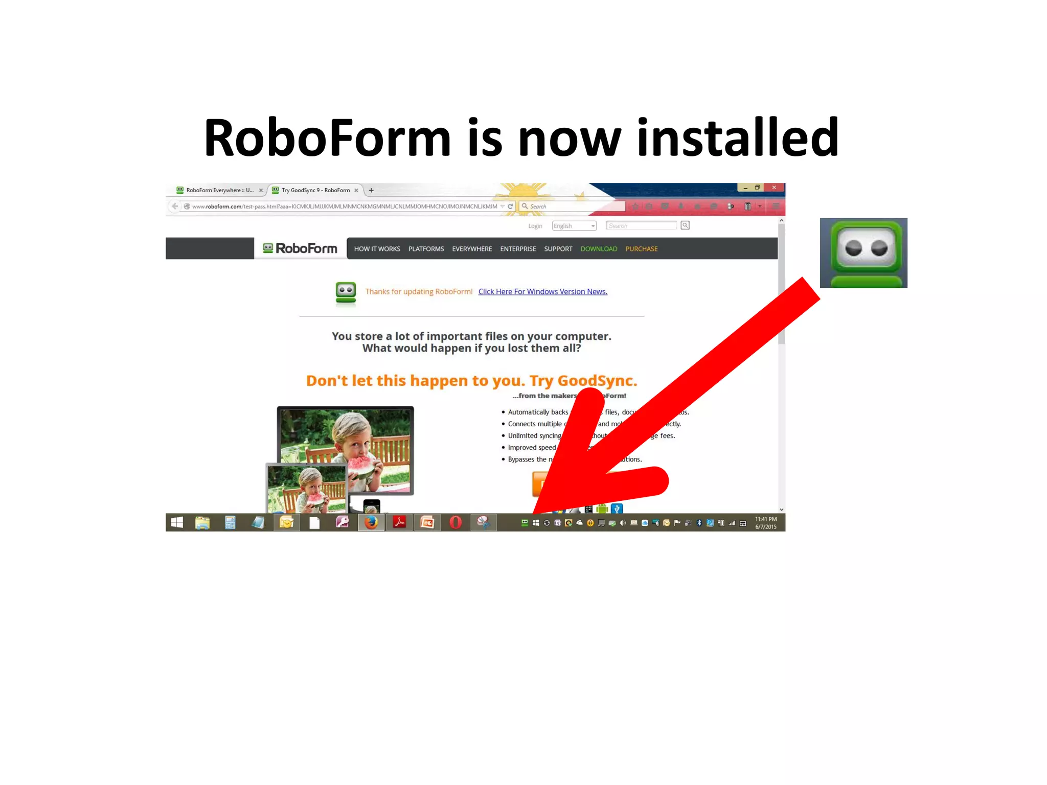 RoboForm is now installed
 