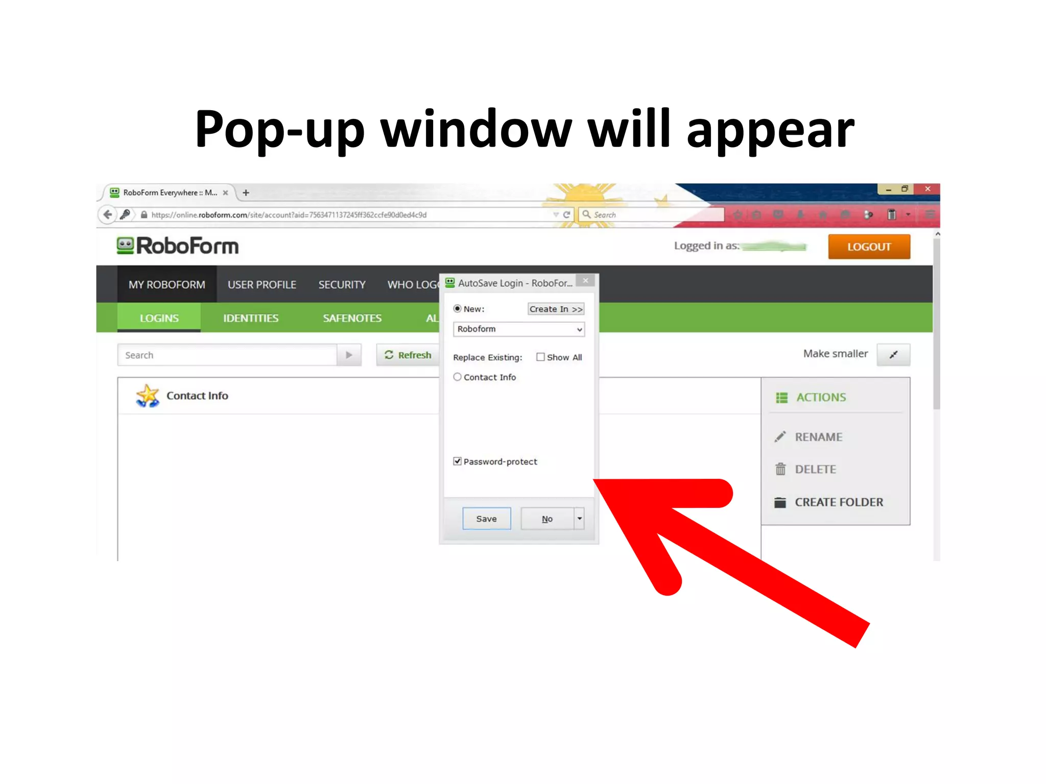 Pop-up window will appear
 