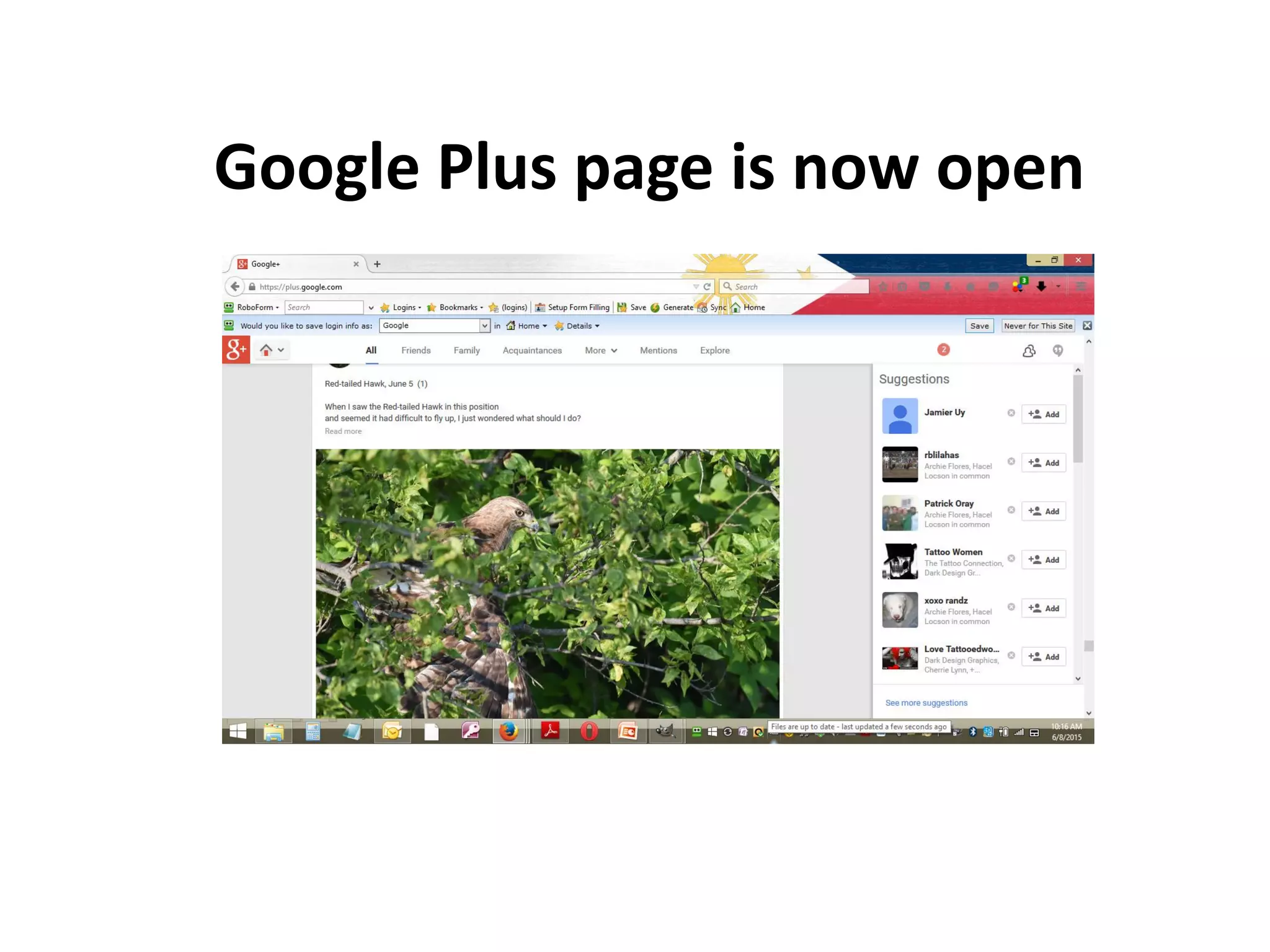 Google Plus page is now open
 