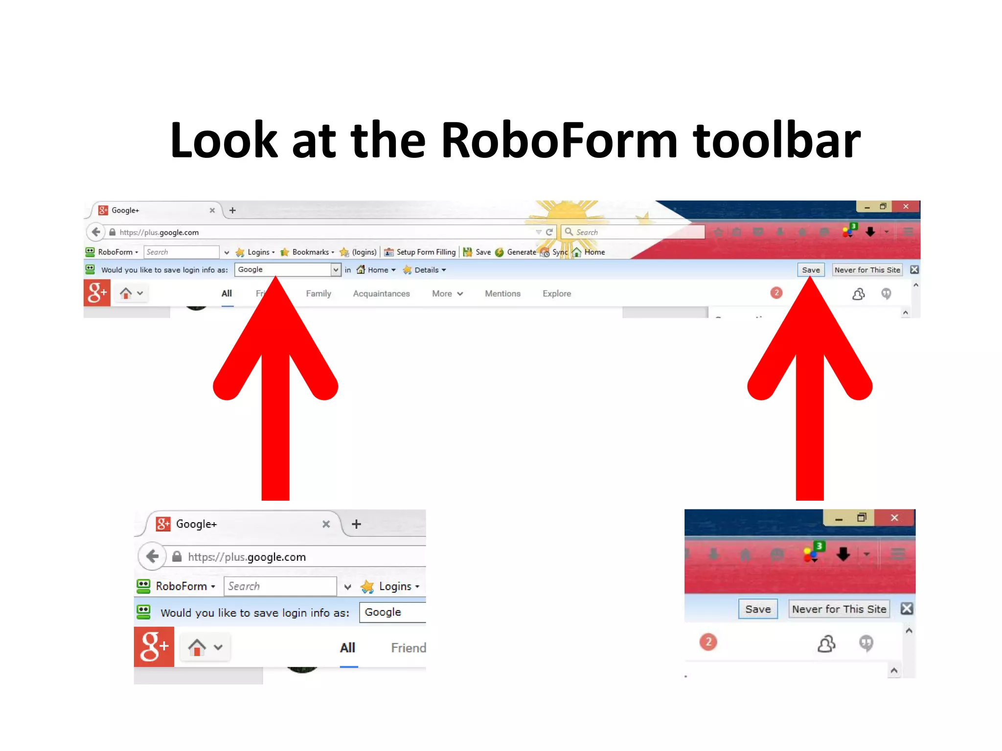 Look at the RoboForm toolbar
 