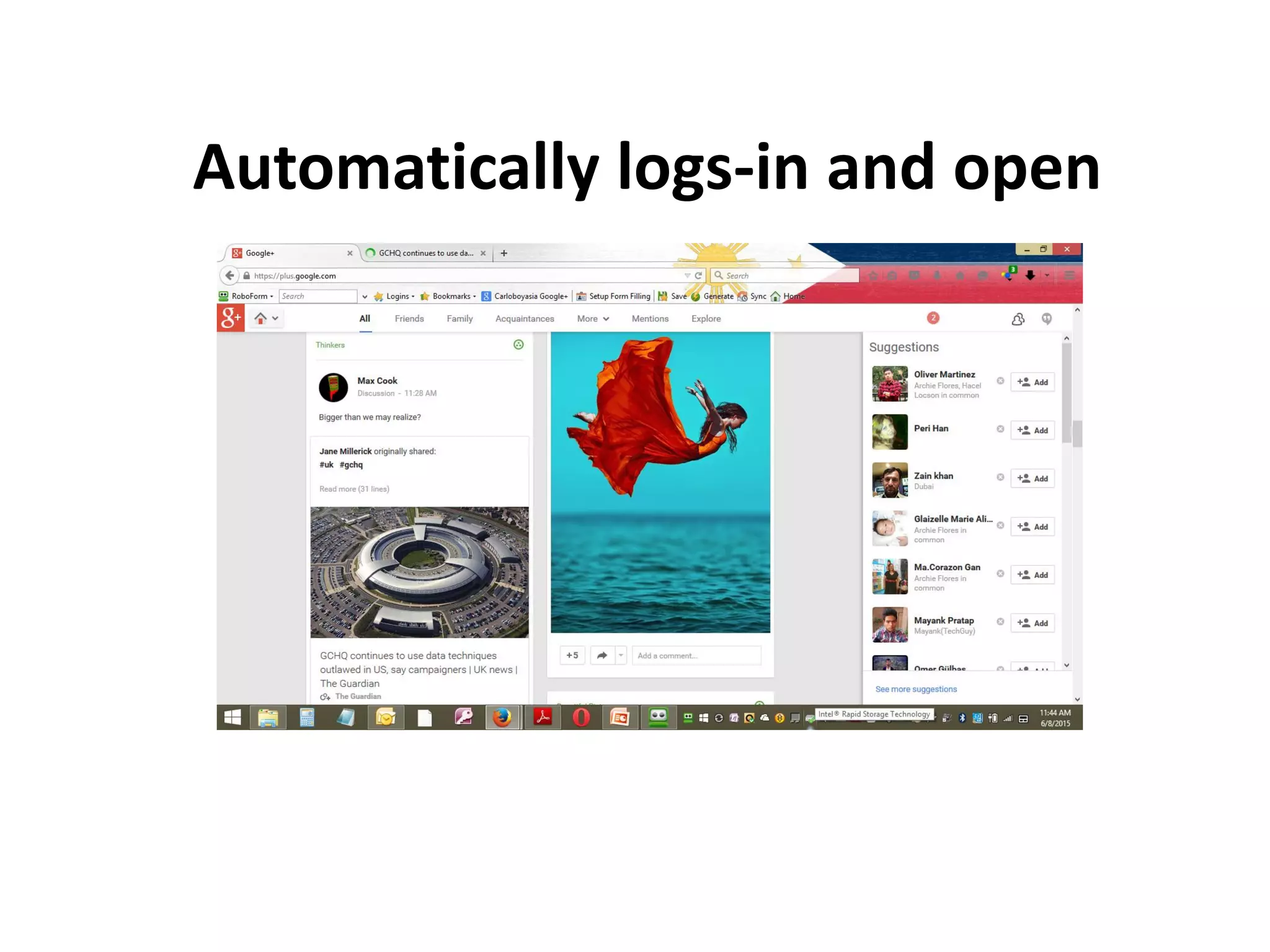 Automatically logs-in and open
 