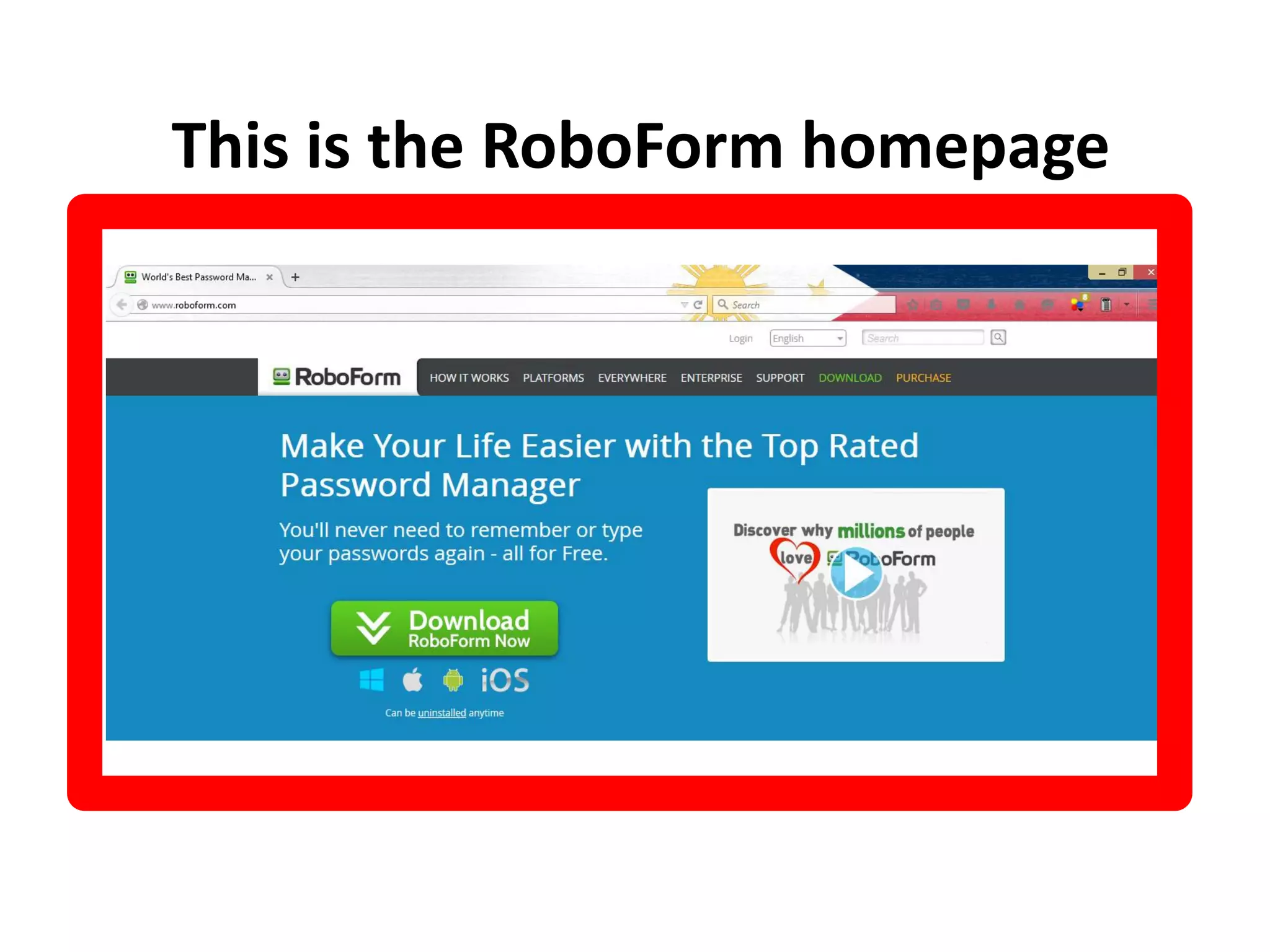 This is the RoboForm homepage
 