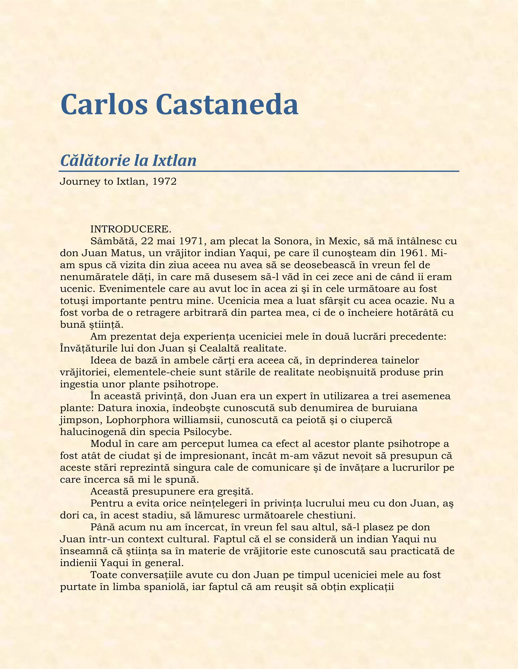 Carlos Castaneda Calatorie la Ixtlan | PDF