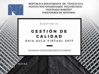 2
REPÚBLICA BOLIVARIANA DE VENEZUELA
INSTITUTOUNIVERSITARIO POLITÉCNICO
“SANTIAGO MARIÑO”
INGENIERIA DE SISTEMAS
 