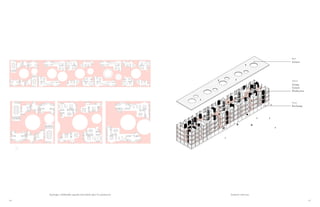 64 65
Typologies. Inhabitable capsules and shared space for production Isometric with uses
 