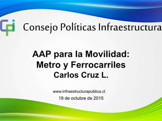 19 de octubre de 2015
AAP para la Movilidad:
Metro y Ferrocarriles
Carlos Cruz L.
www.infraestructurapublica.cl
 