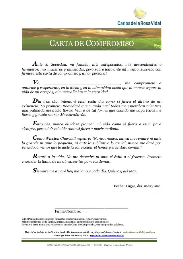 Carlos De La Rosa Vidal Carta De Compromiso Personal Para 