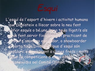 Tenis El tennis és un esport de pilota en què s'enfronten dos jugadors o dues parelles de jugadors, que es desenvolupa en una pista rectangular dividida transversalment per una xarxa, consistent a colpejar la pilota amb una raqueta per fer-la passar per damunt de la xarxa de manera que l'adversari no la pugui tornar. Un clar exemple de tennista professional és l'espanyol “Rafa Nadal” 