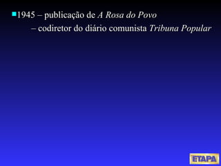 1945 – publicação de  A Rosa do Povo   –  codiretor do diário comunista  Tribuna Popular 