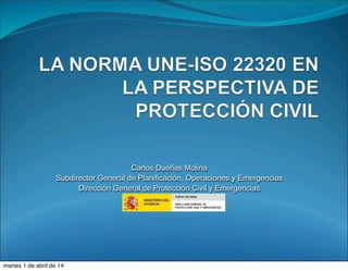 Carlos Dueñas Molina
Subdirector General de Planificación, Operaciones y Emergencias
Dirección General de Protección Civil y Emergencias
martes 1 de abril de 14
 