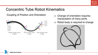 16
Concentric Tube Robot Kinematics
Coupling of Position and Orientation  Change of orientation requires
manipulation of many joints
 Robot body is required to change
 