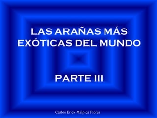 LAS ARAÑAS MÁS
EXÓTICAS DEL MUNDO
PARTE III
Carlos Erick Malpica Flores
 