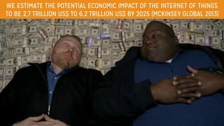 WE ESTIMATE THE POTENTIAL ECONOMIC IMPACT OF THE INTERNET OF THINGS
TO BE 2,7 TRILLION US$ TO 6,2 TRILLION US$ BY 2025 (MCKINSEY GLOBAL 2013)
 