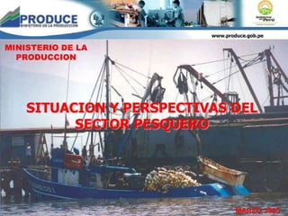 www.produce.gob.pe
SITUACION Y PERSPECTIVAS DEL
SECTOR PESQUERO
MINISTERIO DE LA
PRODUCCION
MARZO 2005
 