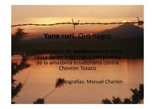 Yana curi. Oro negro
Colaboración de medicusmundi en la 
causa de los indígenas y campesinos 
de la amazonía ecuatoriana contra 
Chevron Texaco
Fotografías: Manuel Charlón
 