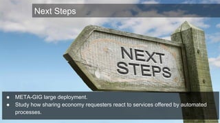 Next Steps
● META-GIG large deployment.
● Study how sharing economy requesters react to services offered by automated
proc...