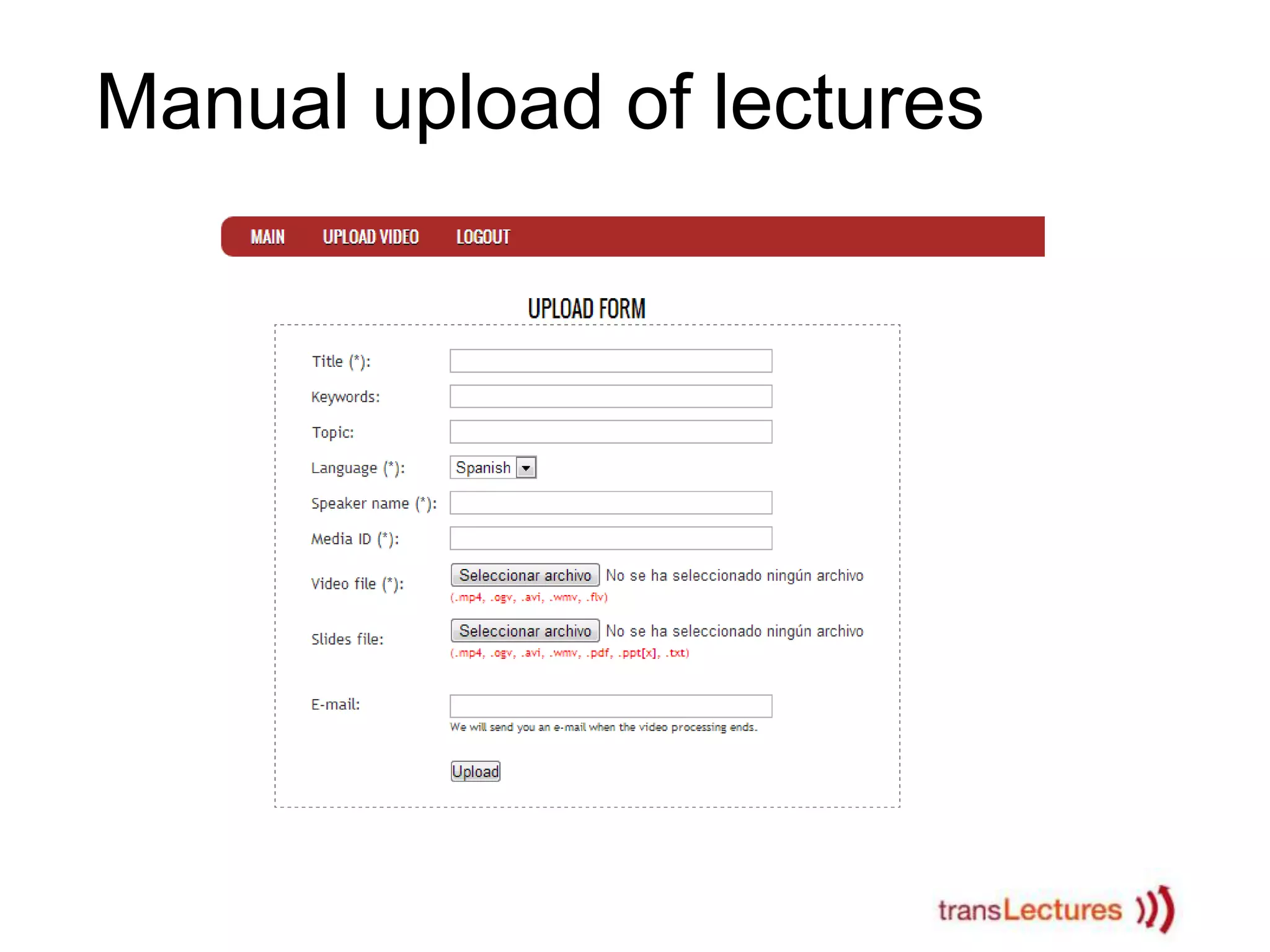 Manual upload of lectures

 