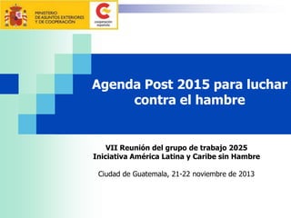 Agenda Post 2015 para luchar
contra el hambre

VII Reunión del grupo de trabajo 2025
Iniciativa América Latina y Caribe sin Hambre
Ciudad de Guatemala, 21-22 noviembre de 2013

 