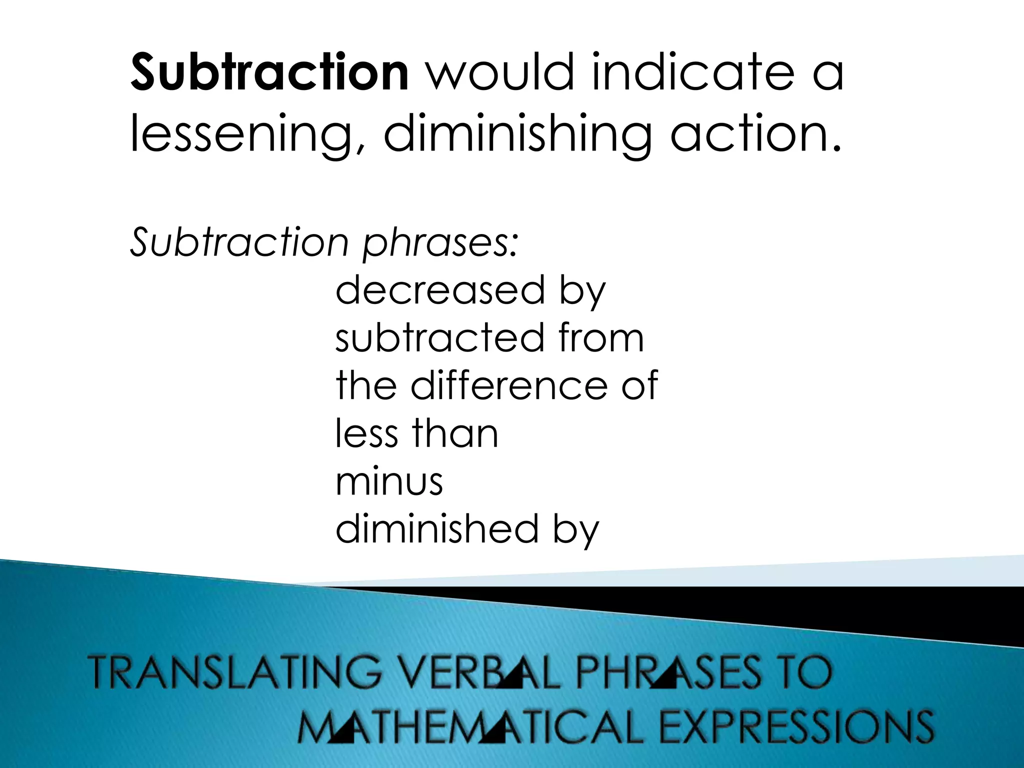 Translating Verbal Phrases to Algebraic Expression | PPTX