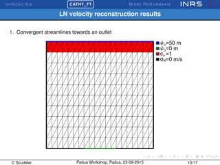 INTRODUCTION
£
¢
 
¡CATHY_FT MODEL PERFORMANCE
LN velocity reconstruction results
1. Convergent streamlines towards an outlet
D=50 m
D=0 m
qN=0 m/s
cin =1
C Scudeler Padua Workshop, Padua, 23-09-2015 10/17
 